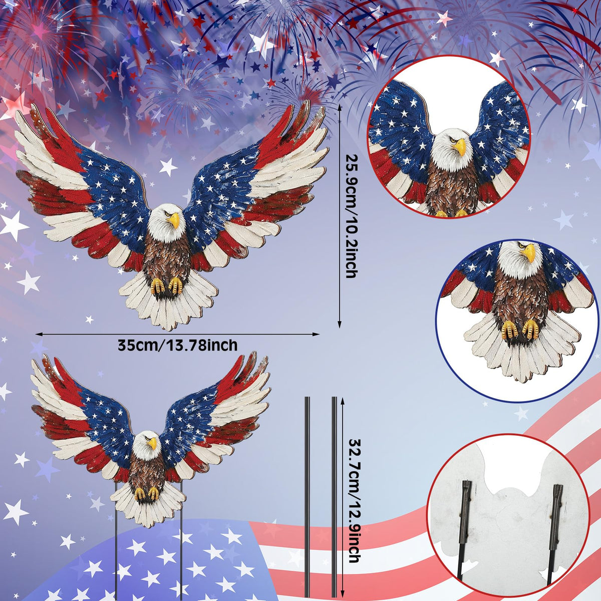 Amyhill 4th of July Outdoor Decor Patriotic Eagle Metal Garden Stakes Decorative Red White Blue Star Yard Signs with Stakes for Independence Day Memorial Day Garden Lawn Decorations