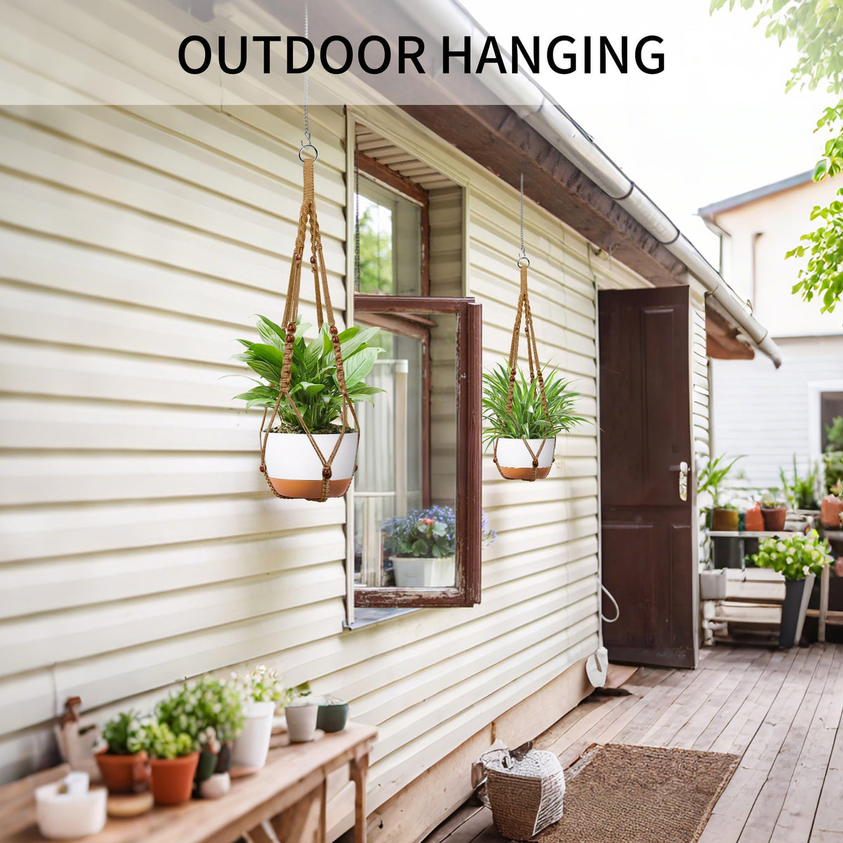IDEEEPAN Macrame Plant Hanger - Fits 6 to 15 inches Pots for Indoor Outdoor, 43 Inch, Set of 2, Brown (POTS NOT Included)