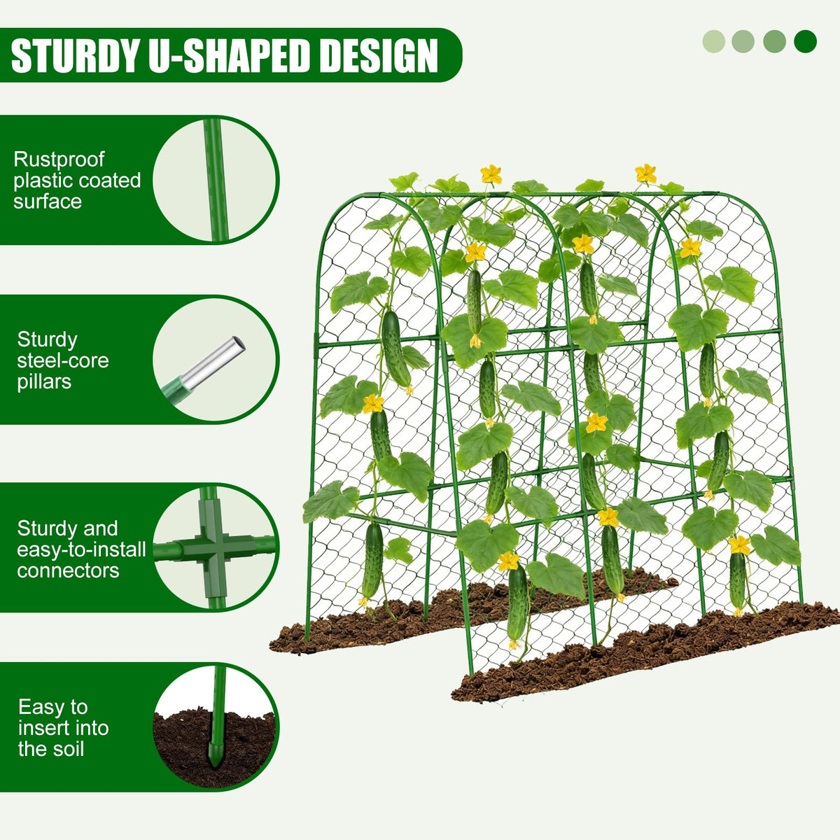 Amoskey Cucumber Trellis for Raised Beds, Cucumber Trellis for Climbing Plants Outdoor, with Garden Netting and Plant Clip, Metal Arch Garden Trellis Ideal for Cucumbers, Tomatoes, and Flowers
