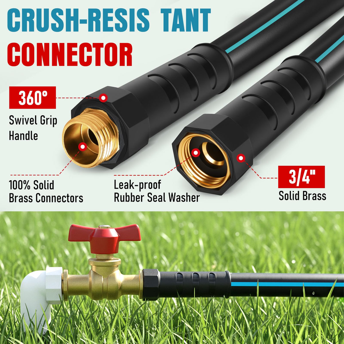 Garden Hose 25 ft x 5/8" with Nozzle, Water Hose Heavy Duty Flexible, Lightweight Kink-less Hybrid Hose with Swivel Handle, Male to Female Fittings