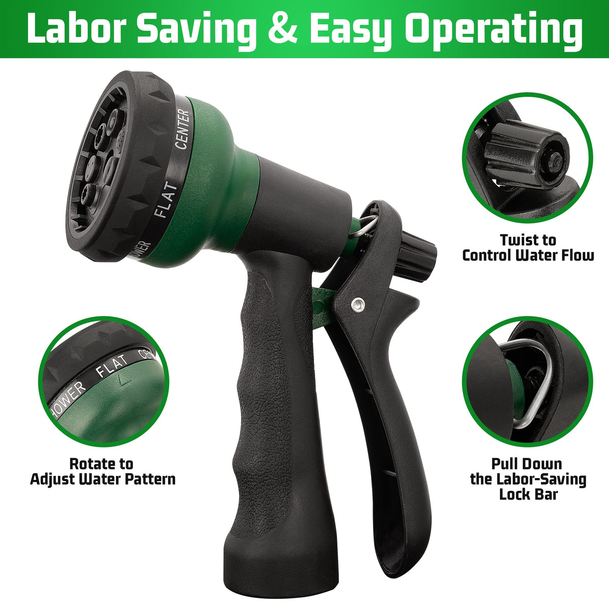 NEXCOVER Hose Nozzle 4PK, Garden Hose Nozzle with 7 Adjustable Watering Patterns, ABS Hose Nozzle Sprayer, Non-Slip Water Spray Nozzle for Watering Plants & Lawns, Cleaning, Washing Pets & Cars