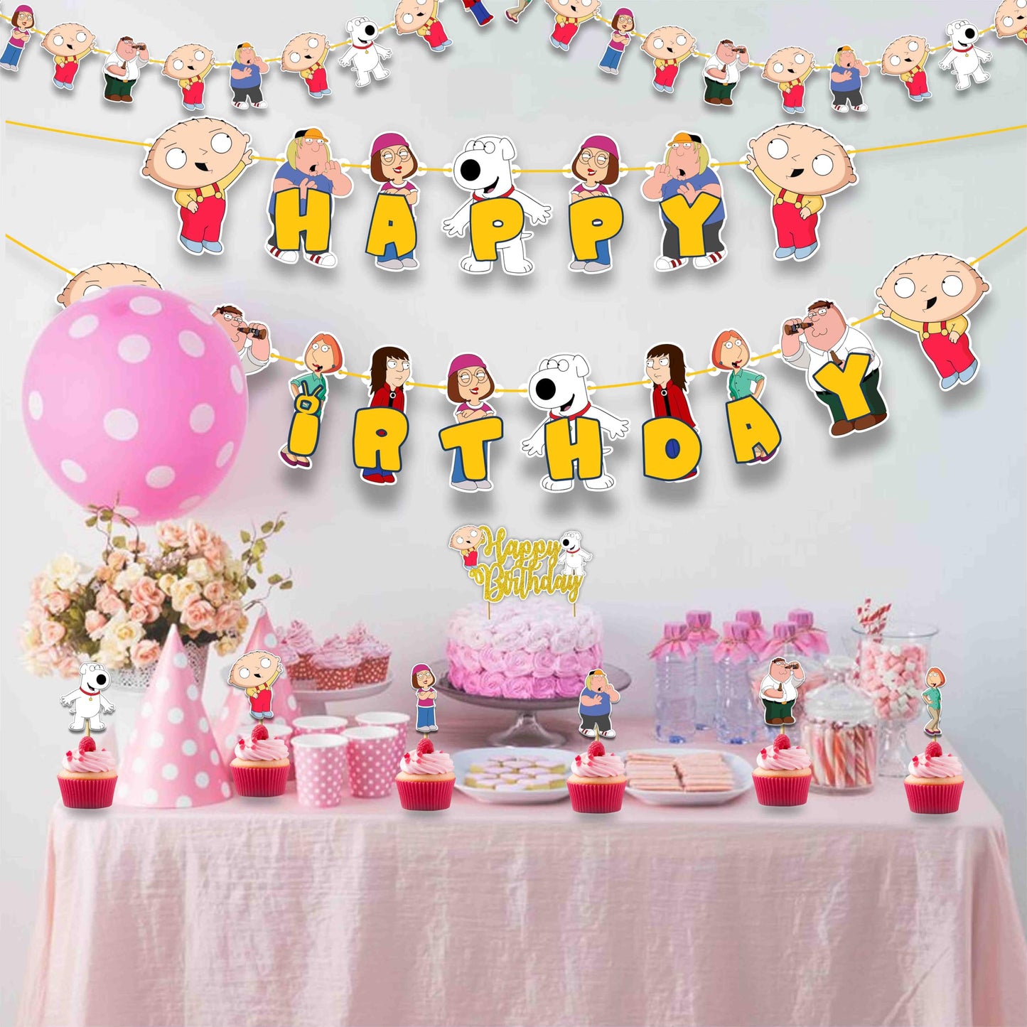 "Stewie Grifin Theme Birthday Party Supplies – Funny Cartoon Baby Character Decorations & Adults – Includes Party Banner, Cake Topper, Cupcake Toppers, & Table Décor for Birthday Celebrations"