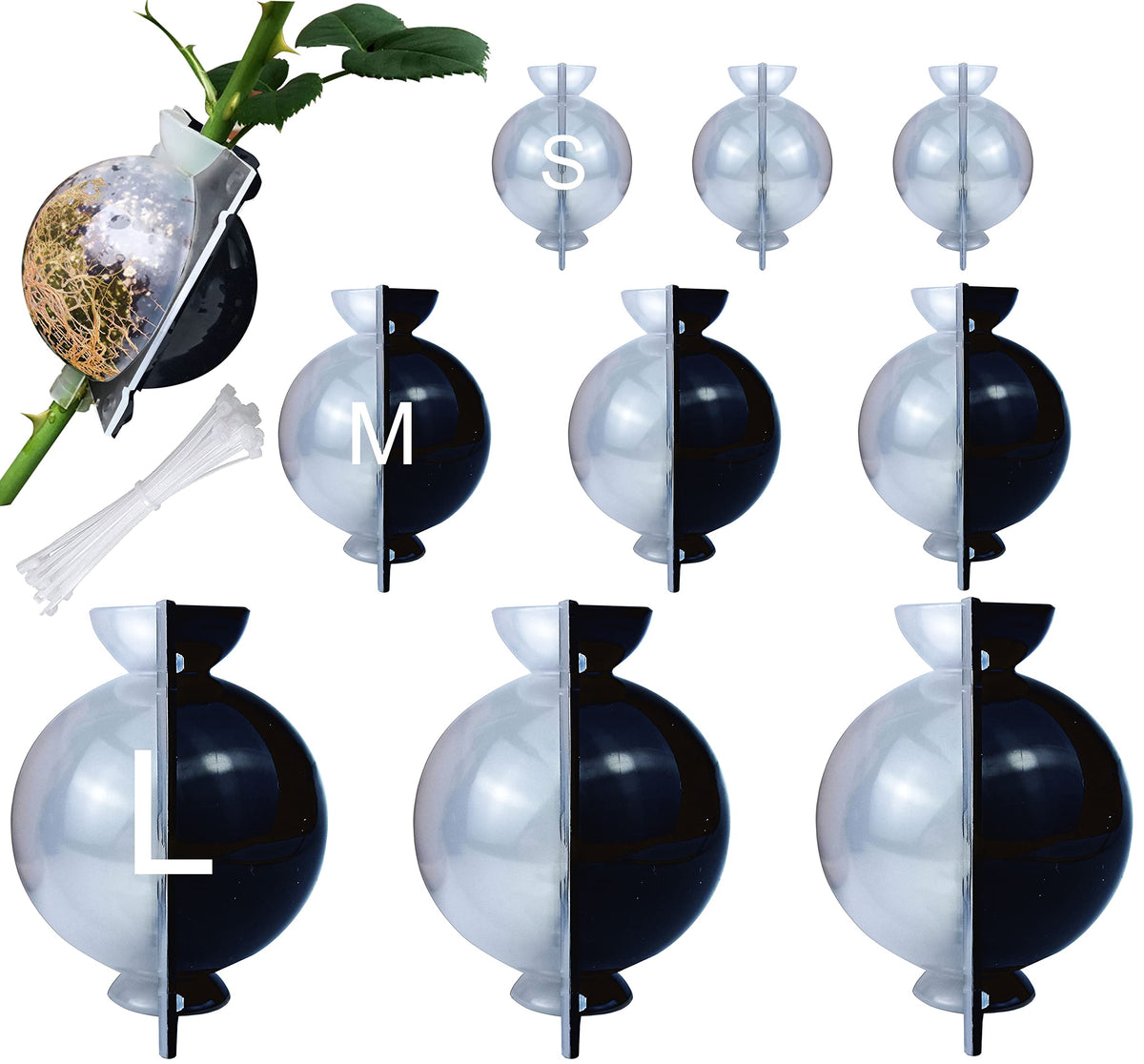 MIIIM 9 PCS Air Layering Propagation Kit, Reusable Half Clear Grafting Ball, Air Layering Pods Clear, Plant Rooting Ball for Fast Propagation (S+M+L)