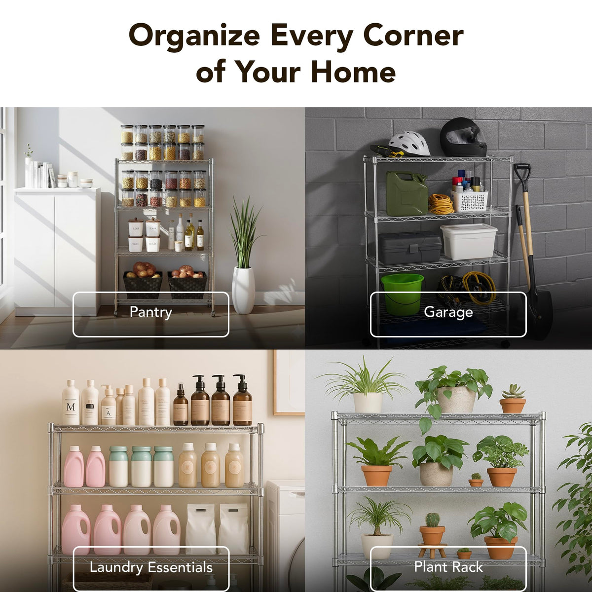 Displays By Jack 4 Tier Wire Shelving Unit Storage Rack, Metal Heavy Duty Utility Organization Units for Products Plant Standing Shelf, Pantry, Garage, Shelf Stand, Black, 14" W x 30" L X 48" H