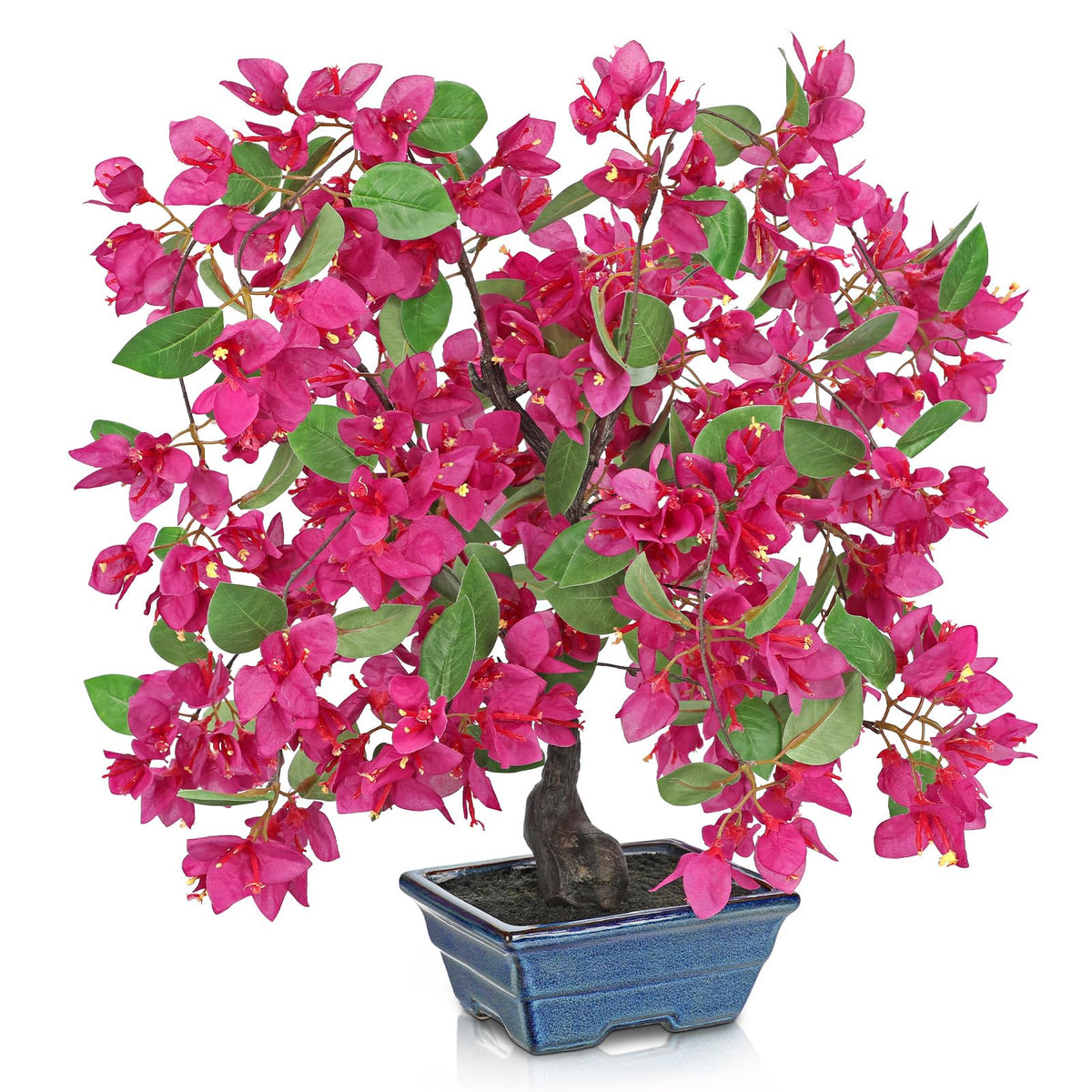 Briful Artificial Bougainvillea Tree in Blue Pot 18.5" Tall Faux Bougainvillea Floral Tree Tropical Silk Fake Flower Plant for Home Office Living Room Table Décor(Pink)