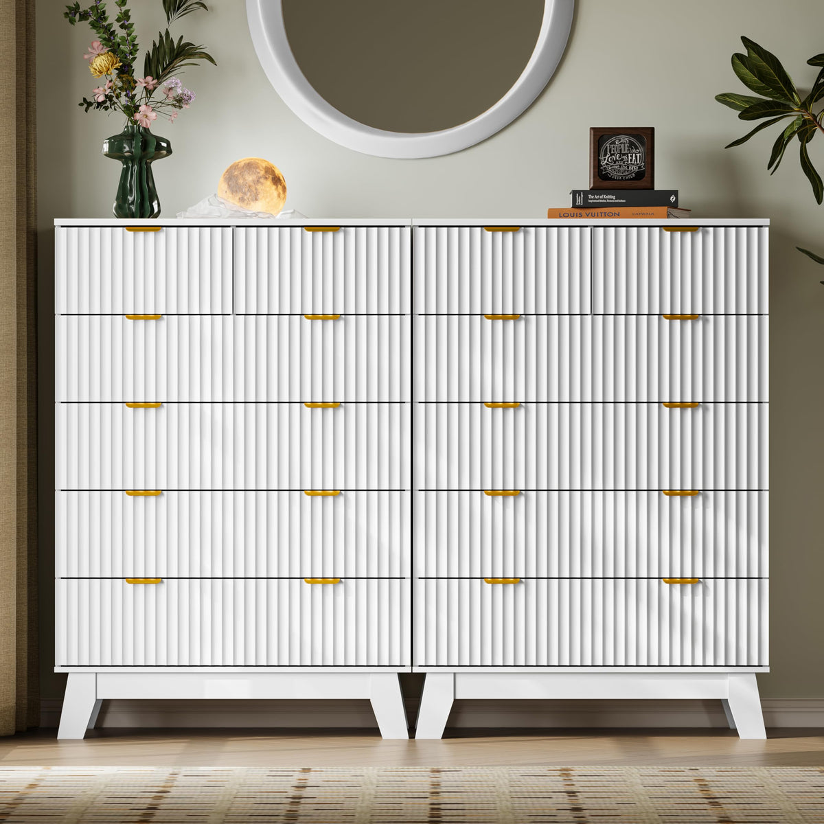 BORNOON 46" Tall Dresser for Bedroom, 6-Drawer Fluted Chest of Drawers, Modern Wood Highboy with Deep Storage, Metal Slides and Handles, Anti-Tip Kit, Vertical Clothes Organizer for Apartment, Nursery