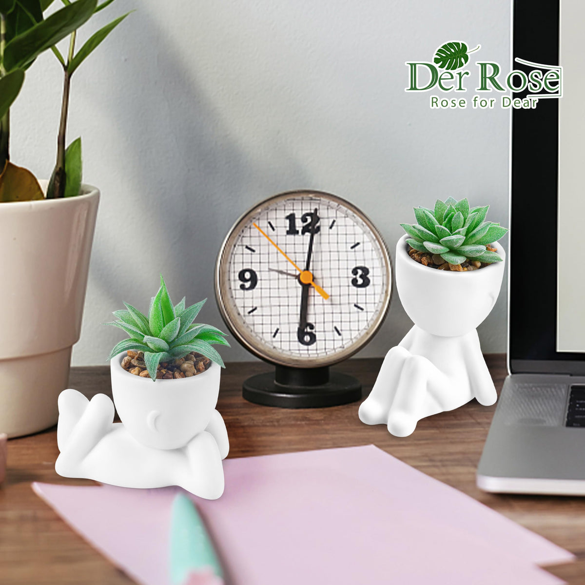 Der Rose Set of 2 Fake Plants Artificial Succulent Plants for Office Desk Accessories Bathroom Home Room Aesthetic Decor Indoor