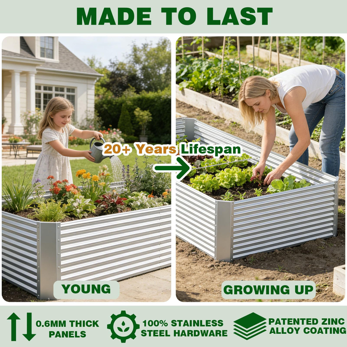 Annzoe 3 Pcs 4 x 2 FT Galvanized Steel Raised Garden Bed – Outdoor Planter Box for Root Vegetables, Herbs & Flowers, Large Metal Garden Beds for Backyards, Terraces and Balconies