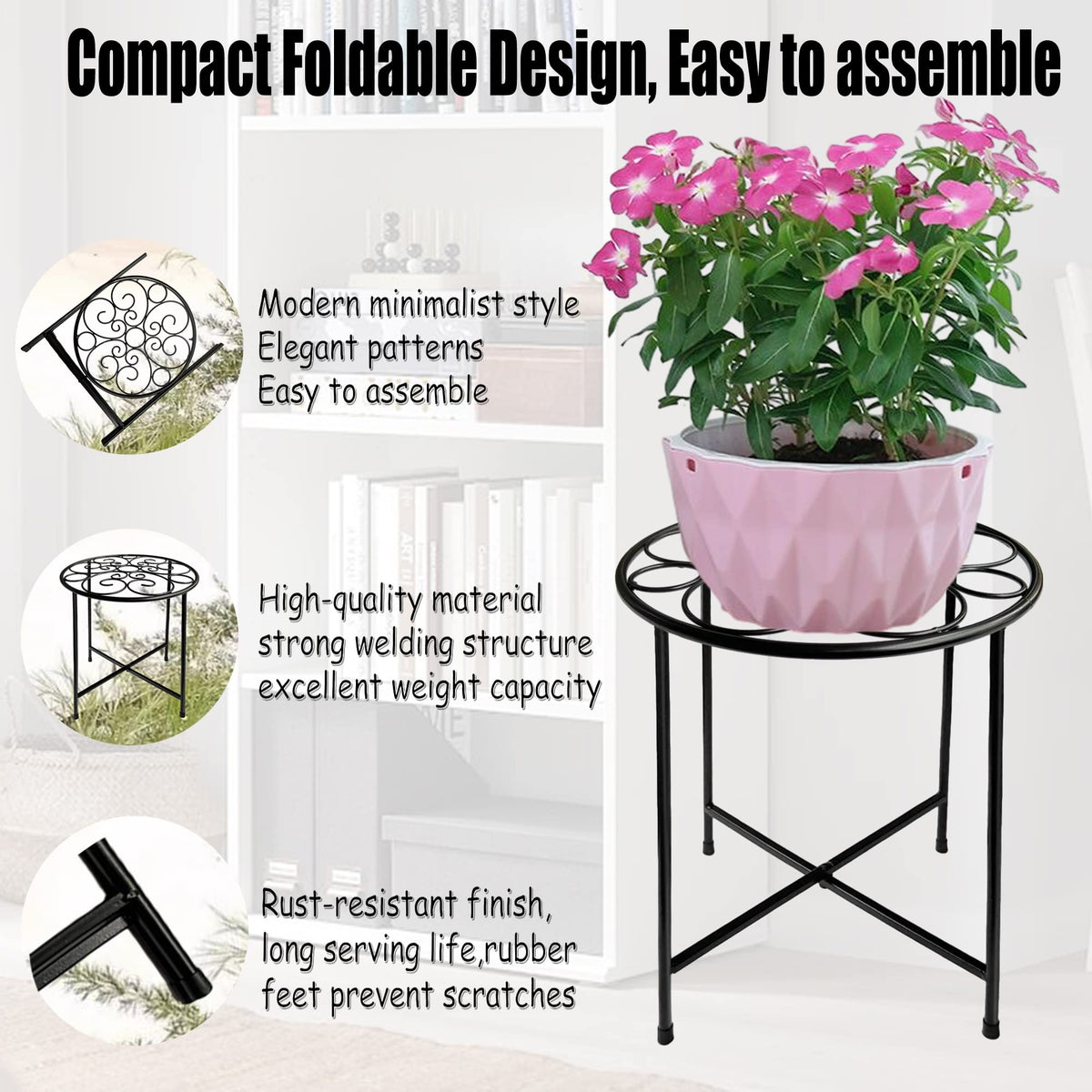 ZEECER Plant Stand, 15'' Tall Plant Stands Indoor Outdoor Set of 2, Retro Design Round Plant Stand, Rust-proof Coated Metal Plant Pot Stand Flower Stands for Indoor Plants Patio Garden Home Decor