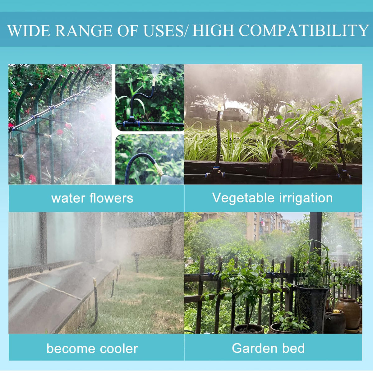 49.21Ft Greenhouse Drip Irrigation Kit Automatic Irrigation System 360°Adjustable 15 Brass Spray Nozzles 8mm Irrigation Tubing Hose Patio Misting Plant Watering with Blank Distribution Tubing Hose