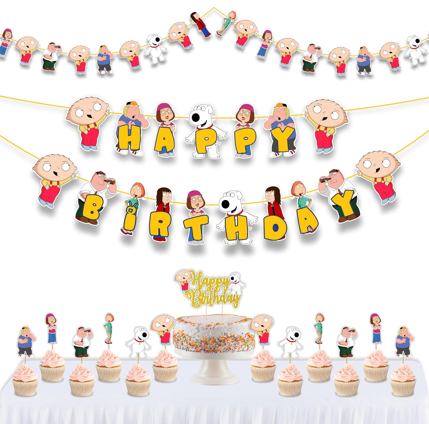 "Stewie Grifin Theme Birthday Party Supplies – Funny Cartoon Baby Character Decorations & Adults – Includes Party Banner, Cake Topper, Cupcake Toppers, & Table Décor for Birthday Celebrations"