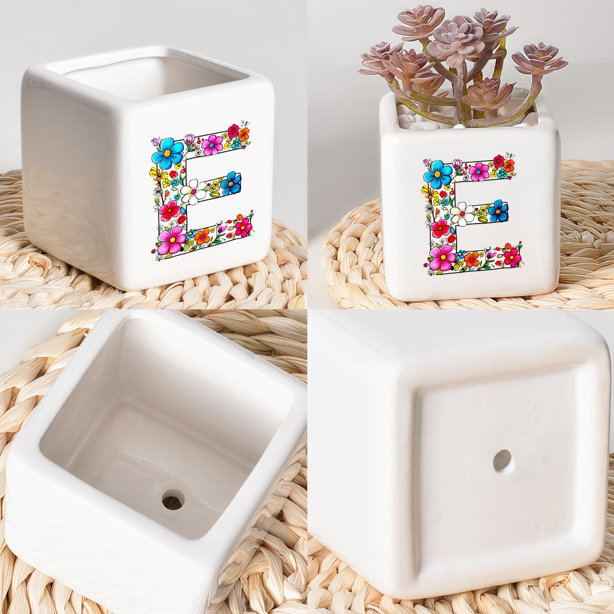 BJDAMAI Succulent Planter Flower Plant Pot Small, Christmas Valentines Day Mothers Day Easter Halloween Family Weekend Return Gifts (Letter E)