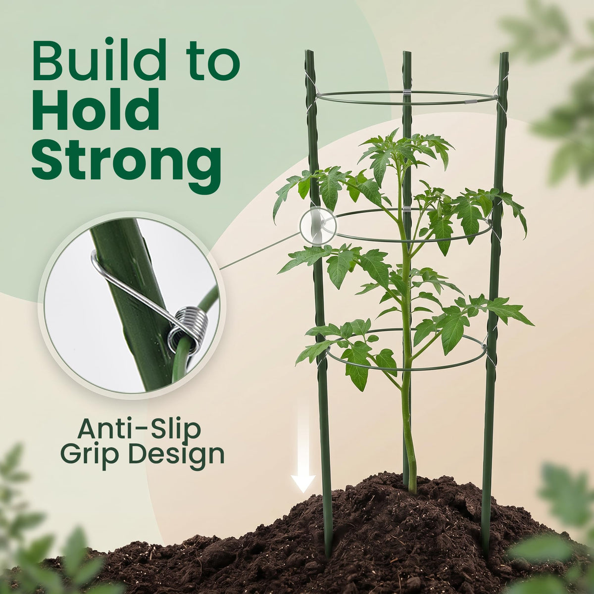 Oriva 4 Pack Round Tomato Cages for Garden, 43cm Adjustable Metal Tomato Cage with Anti Slip Locking Rings, Tomato Trellis and Plant Support for Raised Garden Beds, Pots and Climbing Vegetables