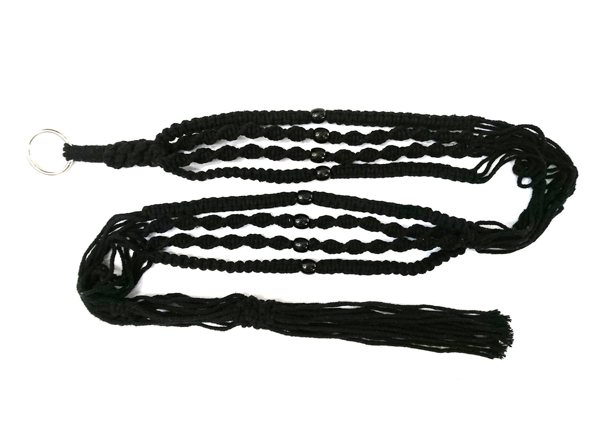 Macrame Plant Hanger & Holder, Hanging Planter 4 Legs Double Deck for 8 inch to 10 inch Two Pots Indoor Outdoor Hanging Planter Cotton Rope 67 Inch with Metal Ring (Cotton-Black)