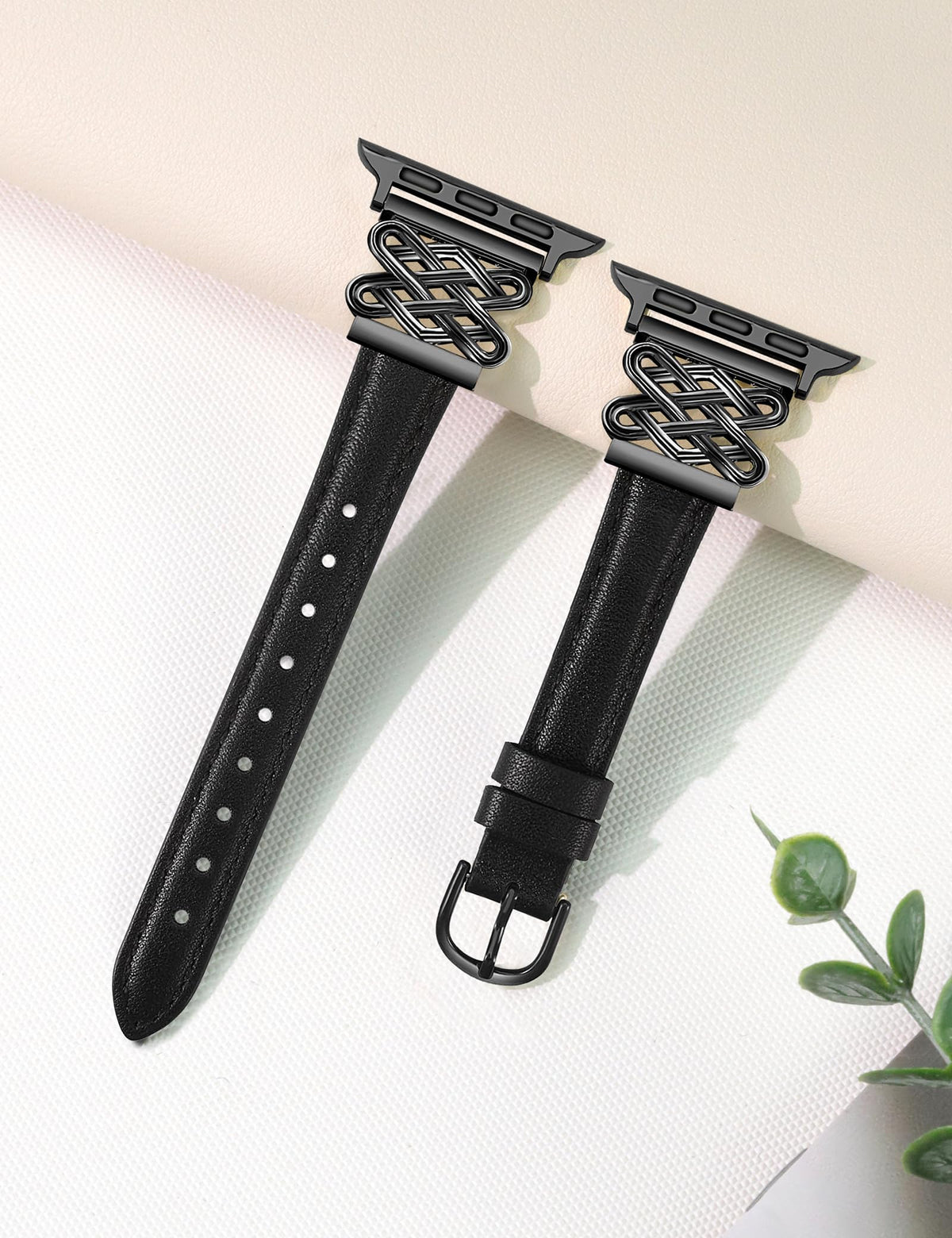 Leather Band for Women Slim Dressy Bands Compatible with Apple Watch 38mm 40mm 41mm 42mm 44mm 45mm 49mm, Designer Interlock Buckle Strap for iWatch Series 11/10/9/8/7/6/5/4/3/2/1/SE/Ultra