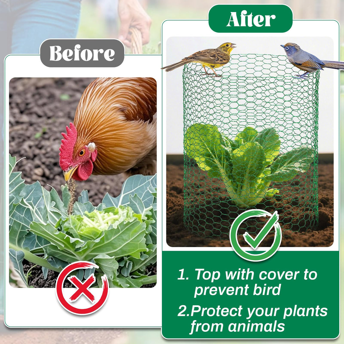 15.7 x 120 Inch Plant Protectors from Animals 0.8mm Free-Cut Metal Mesh Plant Cages for Outdoor Plants Chicken Wire Cloche, Wire Plant Protector for Garden Wire Mesh with Gloves, Wire Ties, Plier