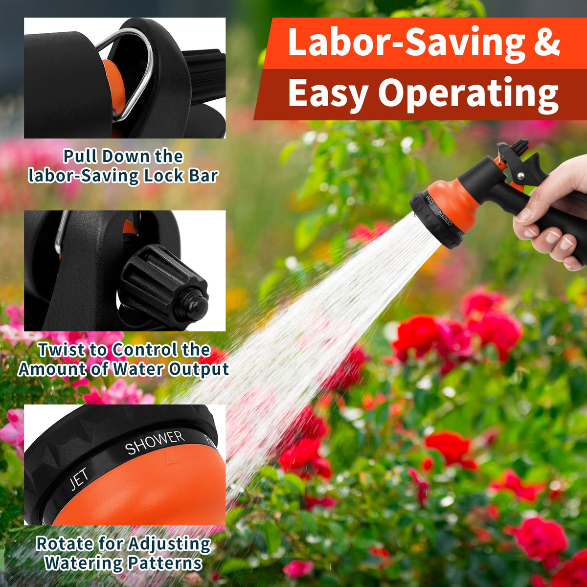 NEXCOVER Hose Nozzle 4PK, Garden Hose Nozzle with 7 Adjustable Watering Patterns, ABS Hose Nozzle Sprayer, Non-Slip Water Spray Nozzle for Watering Plants & Lawns, Cleaning, Washing Pets & Cars