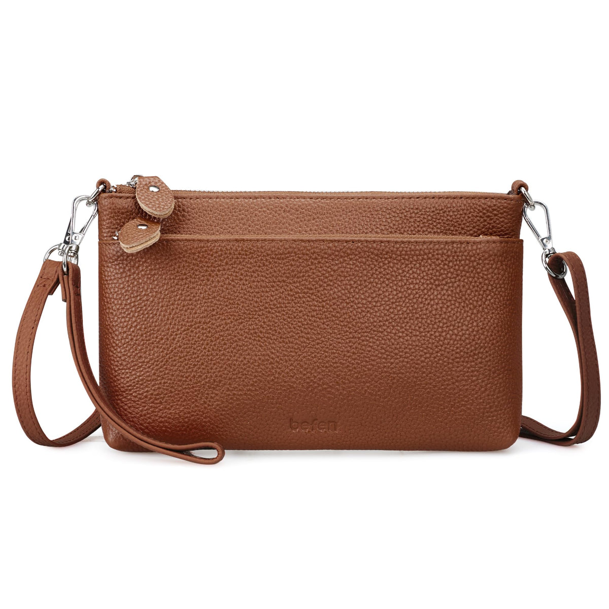 befen Leather Wristlet Wallets for Women, RFID Blocking Small Crossbody Bags, Women Leather Purses Handbags Shoulder Bag Clutch Purse with Adjustable Shoulder Strap and Wrist Strap, Deep Brown