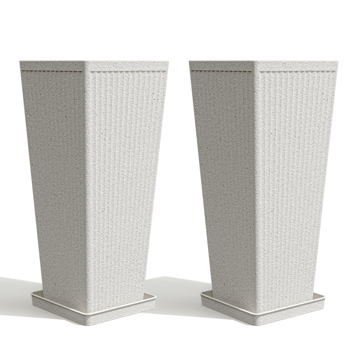 Diyfire Tapered Tall Planters for Outdoor Plants 2 Pack- 23.6 Inch Heavy-Duty Classic Square Indoor Flower Pots with Drainage Holes/Partition/Tray, Large Outdoor Planters for Porch Patio, White