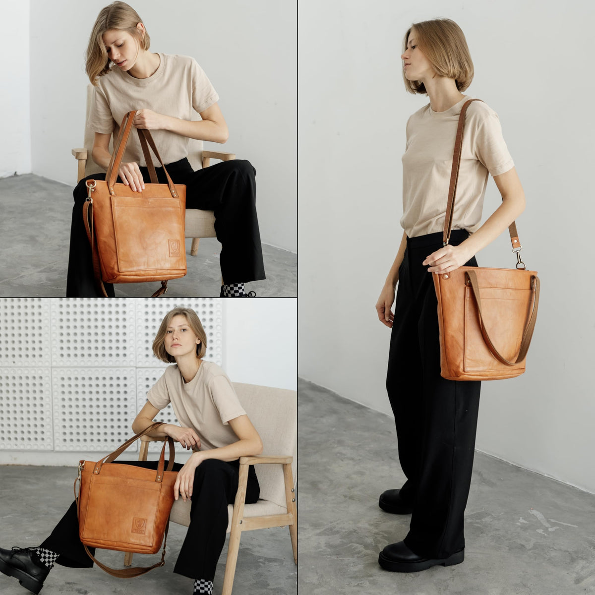 BERLINER BAGS Vintage Leather Shoulder Bag Verona, Large Handbag for Women - Brown