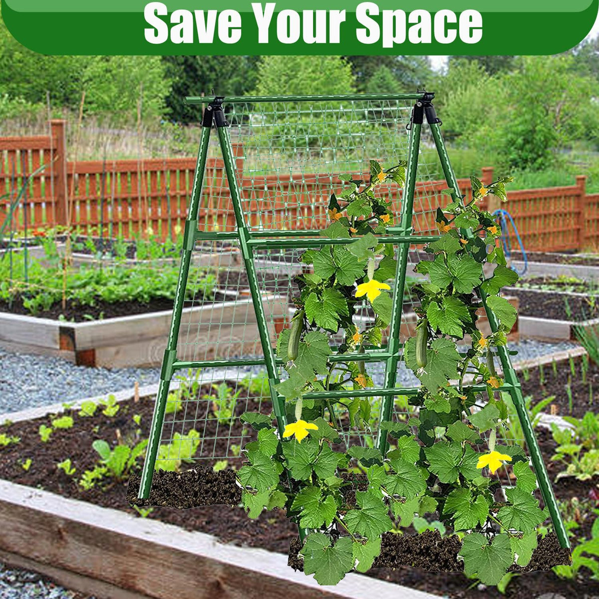 JK-GMTE Cucumber Trellises A Frame Plant Supports Green Trellis for Cucumber, Climbing Plants Vegetables Flowers (Green) 47x15in
