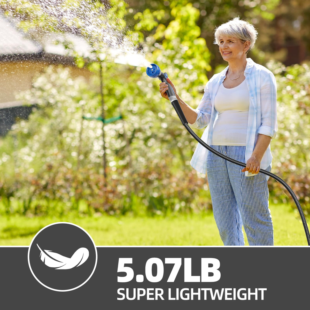 SPECILITE 50ft 304 Stainless Steel Garden Hose Metal, Heavy Duty Water Pipe with Nozzles for Yard, Outdoor - Flexible, Never Kink & Tangle, Puncture Resistant (Black)