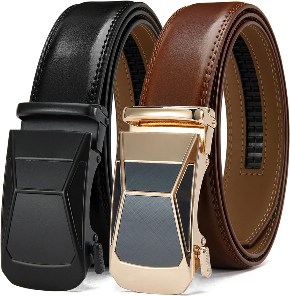 DOOPAI Men's Leather Ratchet Belts 2 Pack Adjustable Click Belt Set for Dress & Casual, Custom Fit 1 3/8" (35mm) -Trim to Fit