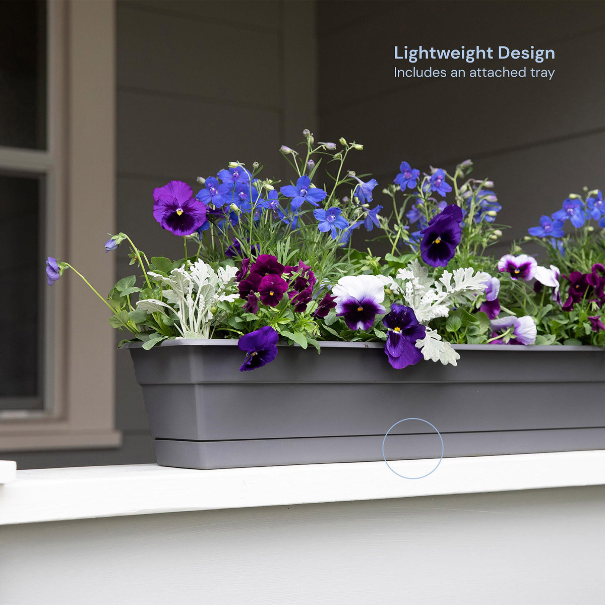 Bloem Dura Cotta Window Box Planter: 24" - Charcoal - with Tray, Weatherproof Resin Box, Removable Tray for Indoor & Outdoor Use, Gardening, 3 Gallon Capacity