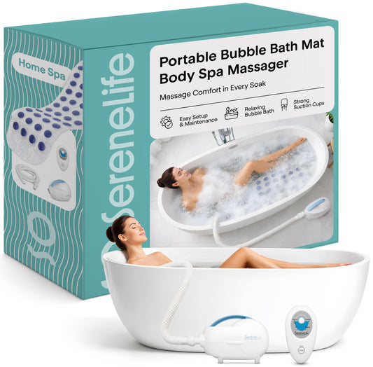 SereneLife Bubble Bath Mat, Bathtub Mat with Air Massage and Remote Control, Waterproof, Non-Slip, Adjustable Bubble Intensity, Aroma Diffuser, 47x14.2 Inch Full Body Spa Massager