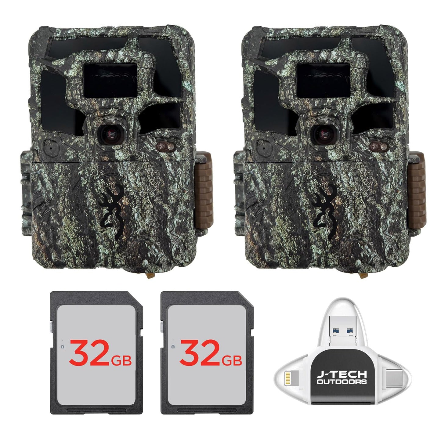 (2) Browning Dark Ops Pro X 1080 Trail Game Camera Bundle Includes 32GB Memory Cards and J-TECH USB Memory Card Reader Compatible with iPhone/iPad/Android/PC (24MP) | BTC6PX1080