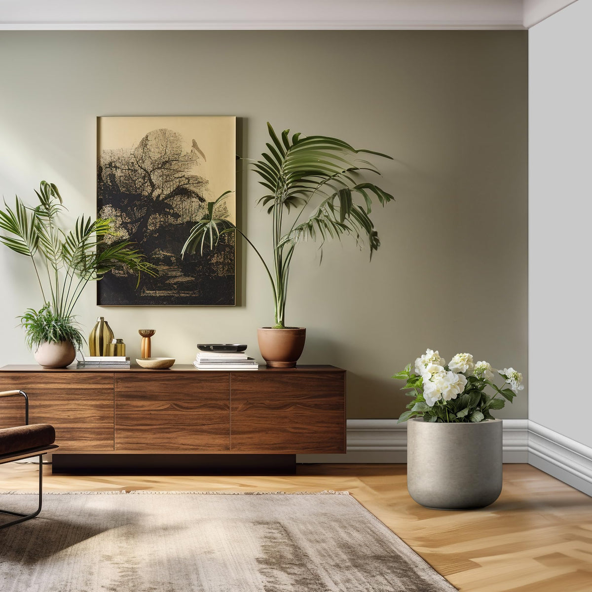 Kante Round Concrete Planter, 17.3 Inch Dia Classic-Style Large Pot with Drainage, Patina Concrete Finish with Painted Interior, for Indoor & Outdoor Plants, Home, Patio and Garden