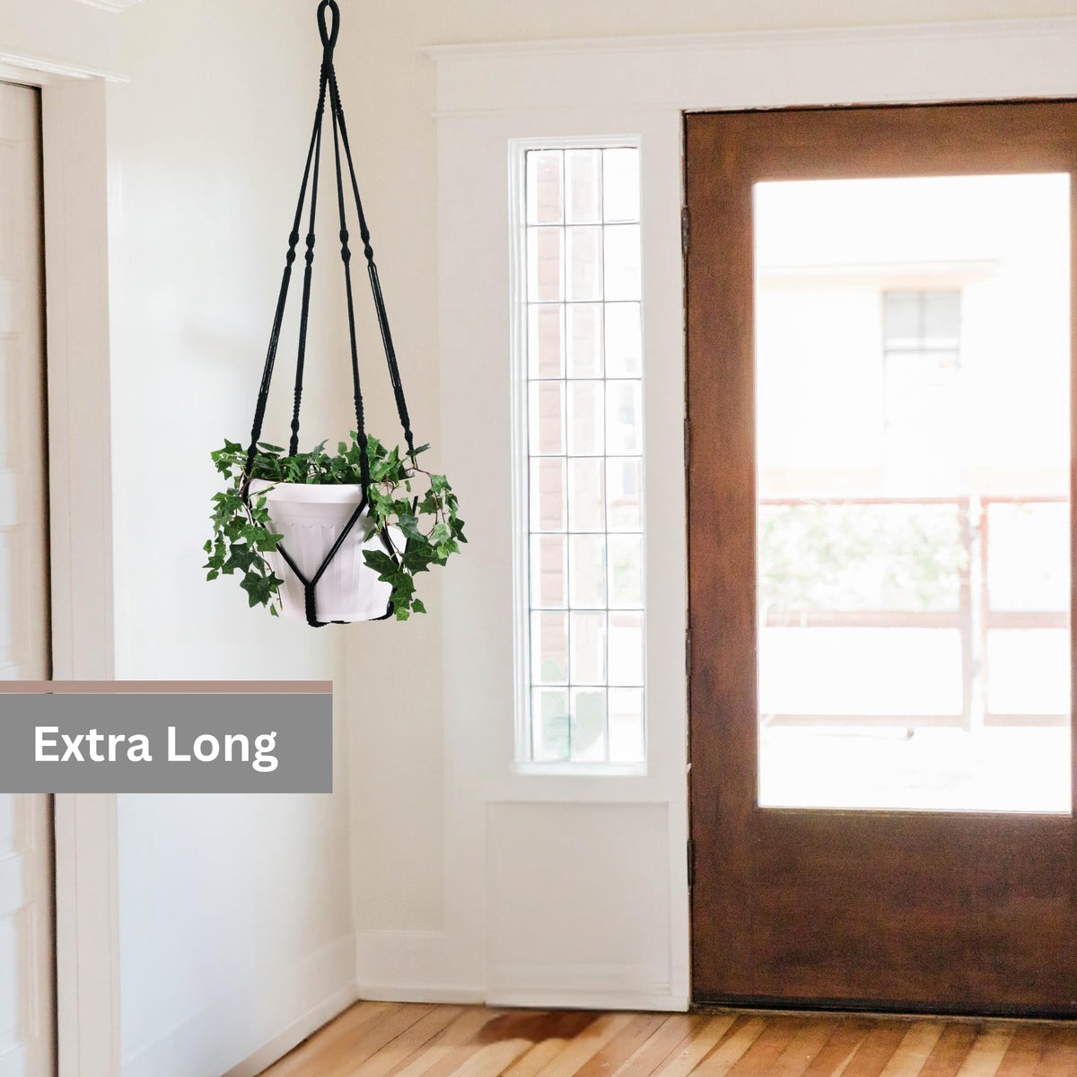 Shineloha Giant XXL 55 Inches Macrame Planter Hanger Large for 15 inch Pot + Swag Hook | Extra Large Hanging Planter for Indoor Plants | No Pot/Plant Included (XXL Black)