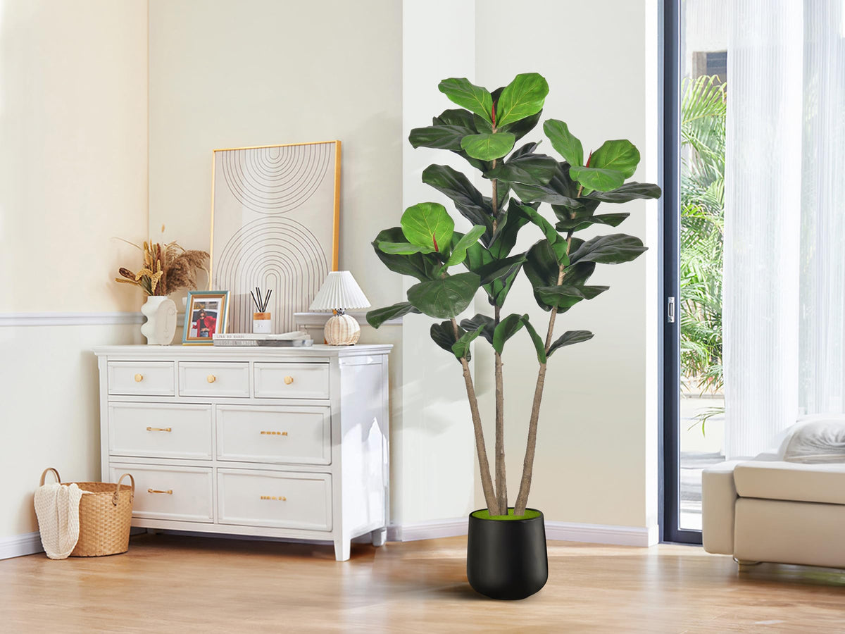 Artificial Fiddle Leaf Fig Tree, 5Ft Faux Floor Plants Fake Tropical Tree with Pot for Indoor Outdoor Office House Living Room Home Decor