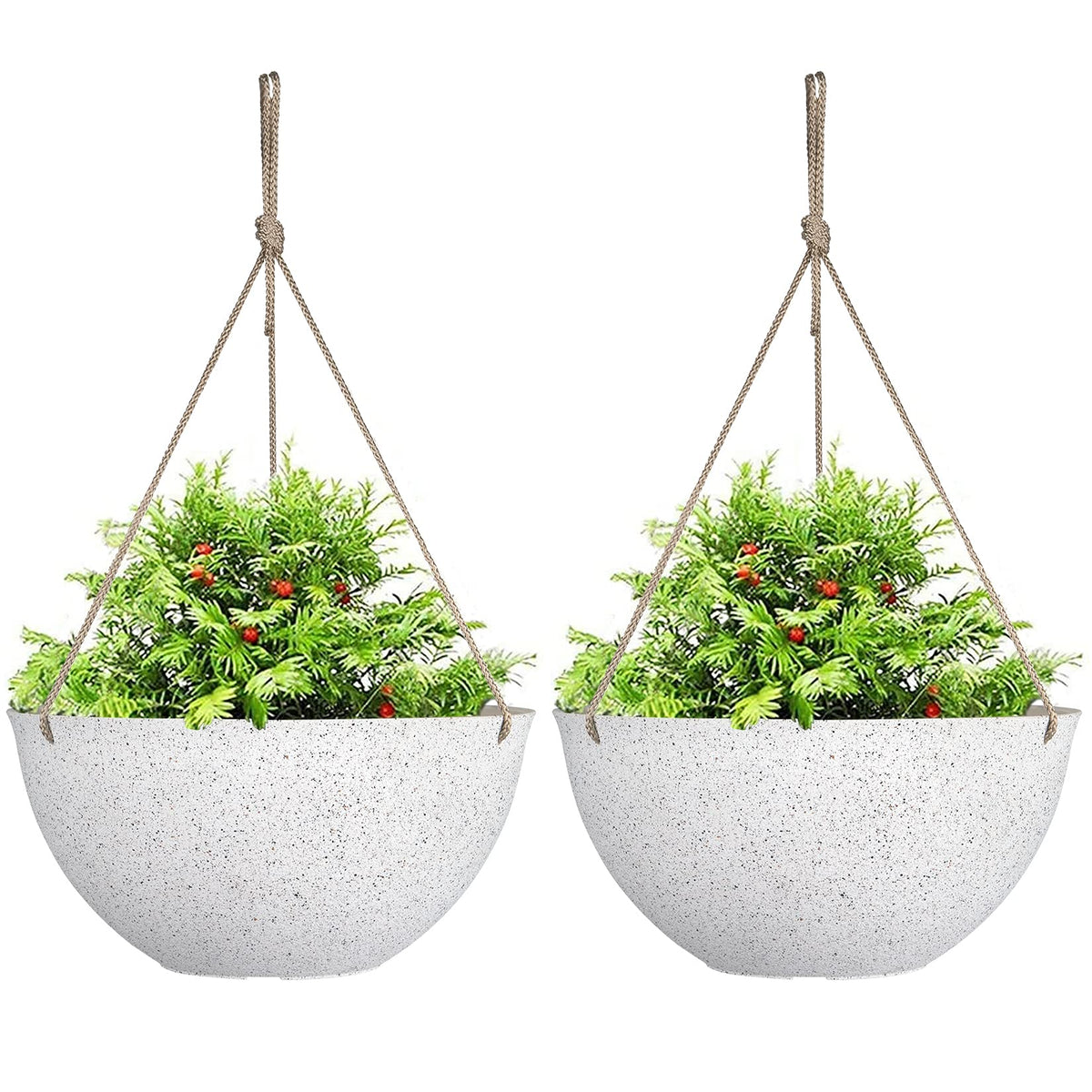 LA JOLIE MUSE Large Hanging Planters for Outdoor Plants - 13 Inch Hanging Flower Pots Set of 2, Speckled White