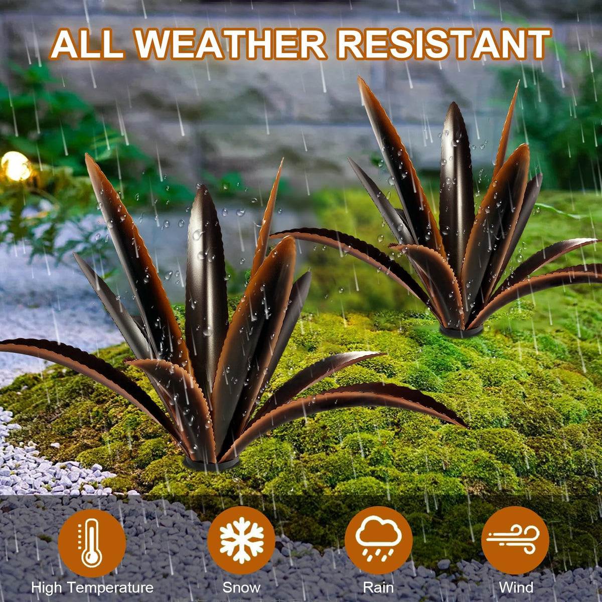 TOMBABY Enlarge Thickened Wind Resistant Metal Agave Garden Art Country Garden Sculpture Statue Outdoor Decoration Agave Metal Plant Courtyard Lawn Ornament Gift (1, 12 Leaves Black)
