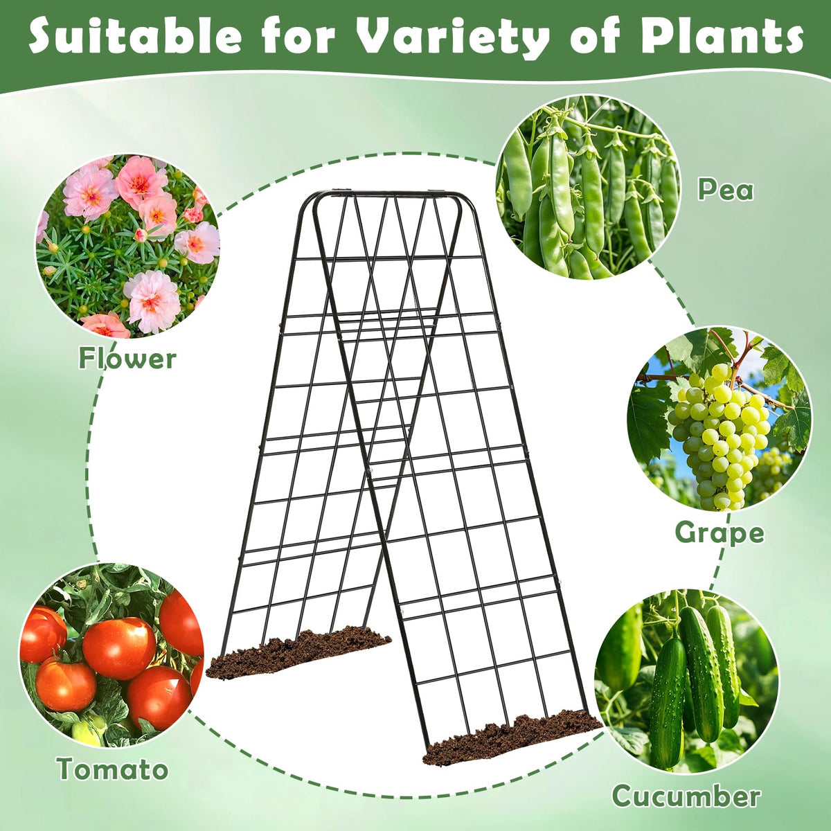 Cucumber Trellis 43.3’’x15.7’’ with Twist Tie and Clips, A-Frame Garden Trellis for Climbing Plants Heavy Duty Metal Plant Support for Cucumber, Grape, Tomato, Pea, Bean, Flower, Raised Bed