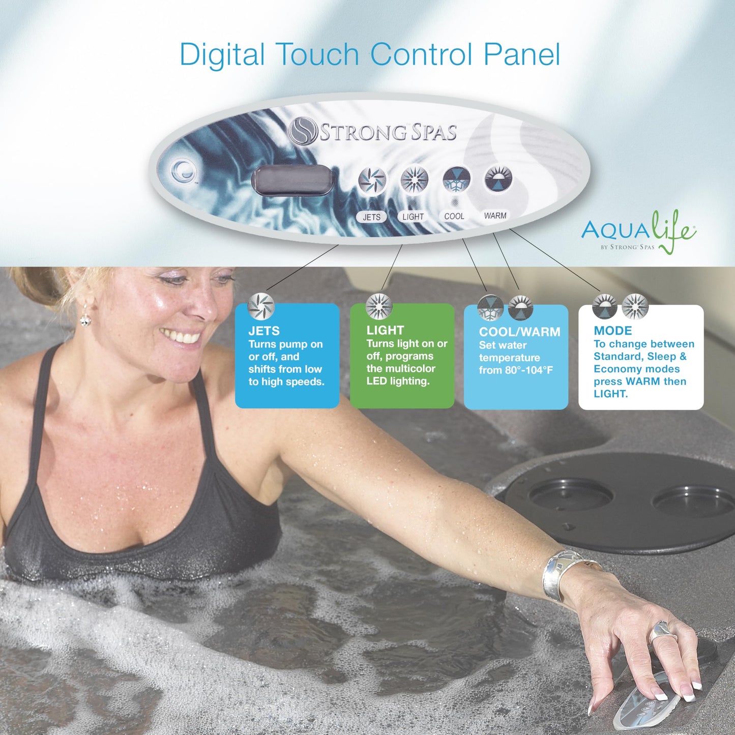 Aqualife by Strong Spas Invi 5 Person Rigid Resin Hot Tub Spa, 11 Jets, 2BHP 2-Speed Pump, Stainless Steel Heater, 120V Plug & Play, Full Foam Insulation, 4 Season Outdoor, LED, Cover and Filter