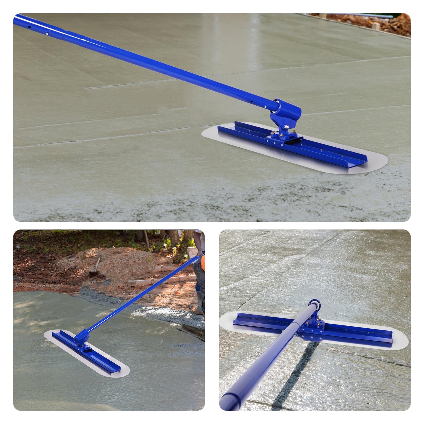 "Meticuloso Concrete Trowel with Extension Rod, Concrete Mixer, Wall Smoothing Polishing Machine and Bull Float, 48''x12'' Concrete Float, Stainless Steel Concrete Bull Float Kit"