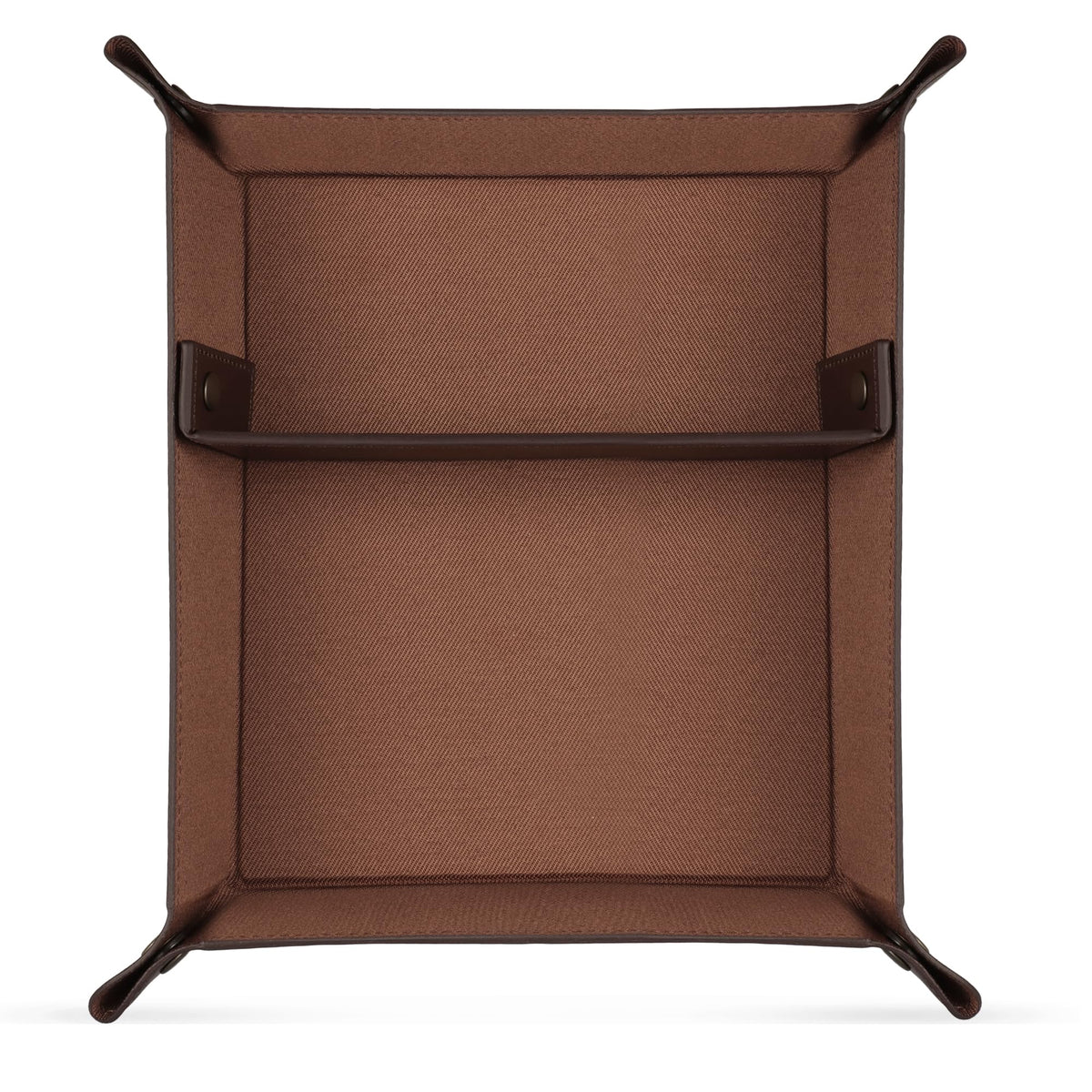 Londo PU Vegan Leather Valet Tray for Men — Catchall EDC for Keys, Wallet, Watch, AirPods — Nightstand & Entryway Tray, Snap Corners Fold Flat for Travel, 9.45 x 7.87 in, Dark Brown