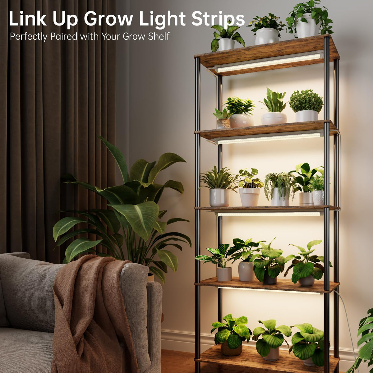 Bstrip Grow Light, 2FT 48W (2 X 24W) Plant Light with Timer, Full Spectrum with 660nm Red LEDs, Linkable Design, 3686K T8 Grow Lights for Indoor Plants, Greenhouse, Seeding, 2-Pack