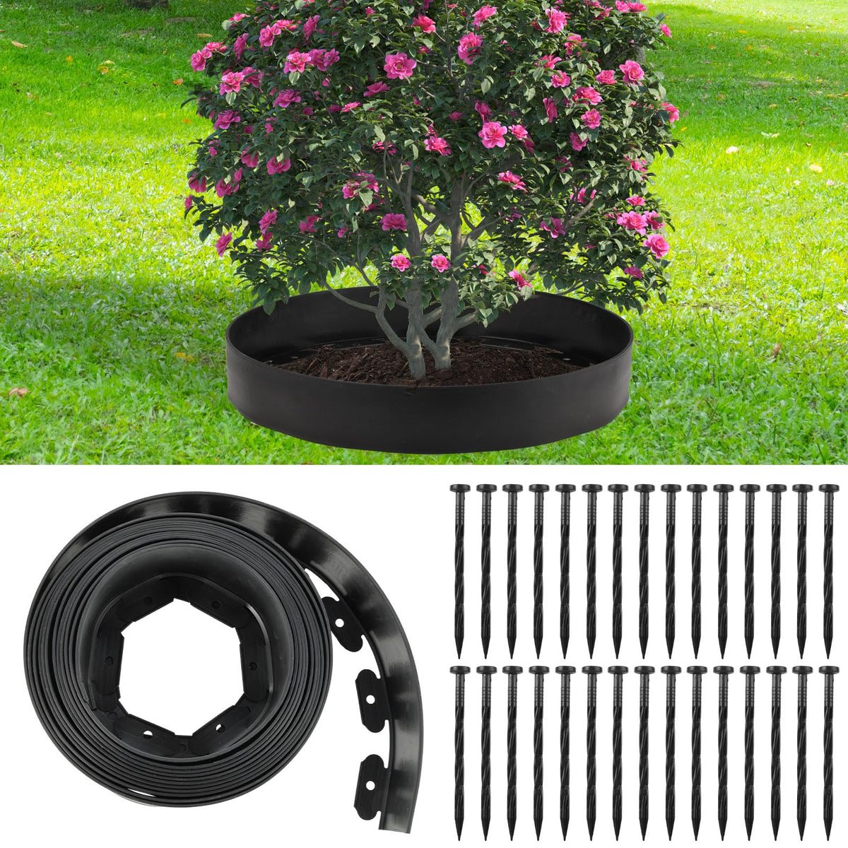 30 Ft Planting Grow Rings with 30 PCS Spikes Plant Rings for Outdoor Plants Planting Ring for Separate Rock and Maintain Moisture (30)