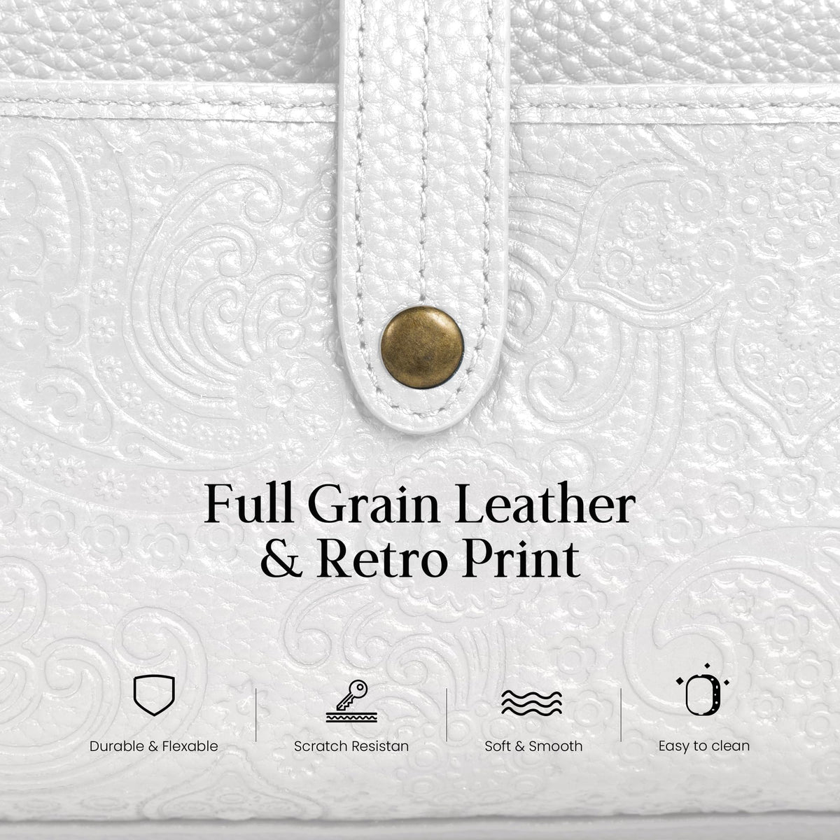 befen Genuine Leather Wallet Purse for Women, White Purse Cell Phone Crossbody with Built in Wallet Soft Real Leather Crossbody Bag with RFID Blocking Travel Small Cluth Purse with 2 Removable Strap