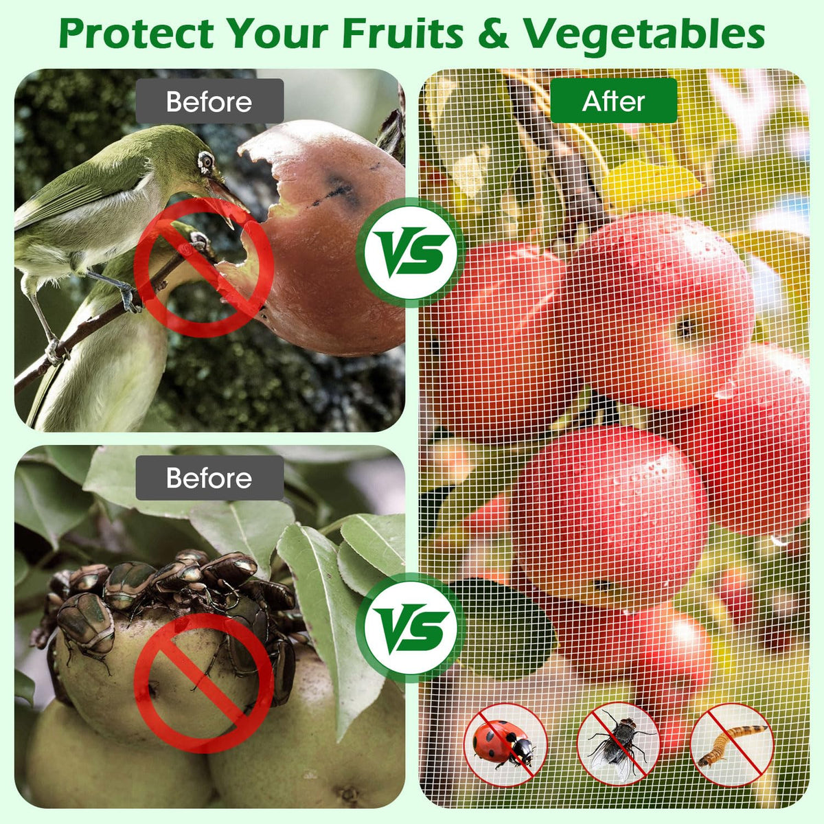 8'x8' Fruit Tree Netting Cover with Zipper and Drawstring, Ultra-Fine Mesh Garden Plant Insect Pest Net Barrier Protection Covers to Prevent Squirrel Bird Deer Cicadas Bag for Blueberry Tomato-1Pcs