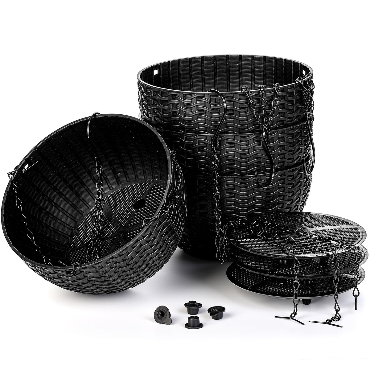 Foraineam 4 Pack Black Hanging Planters, 8.2 inch Hanging Flower Basket Planter Pots, Garden Plant Pot Container, Balcony Patio Hanging Basket Planters with Drainage Hole for Indoor and Outdoor Use