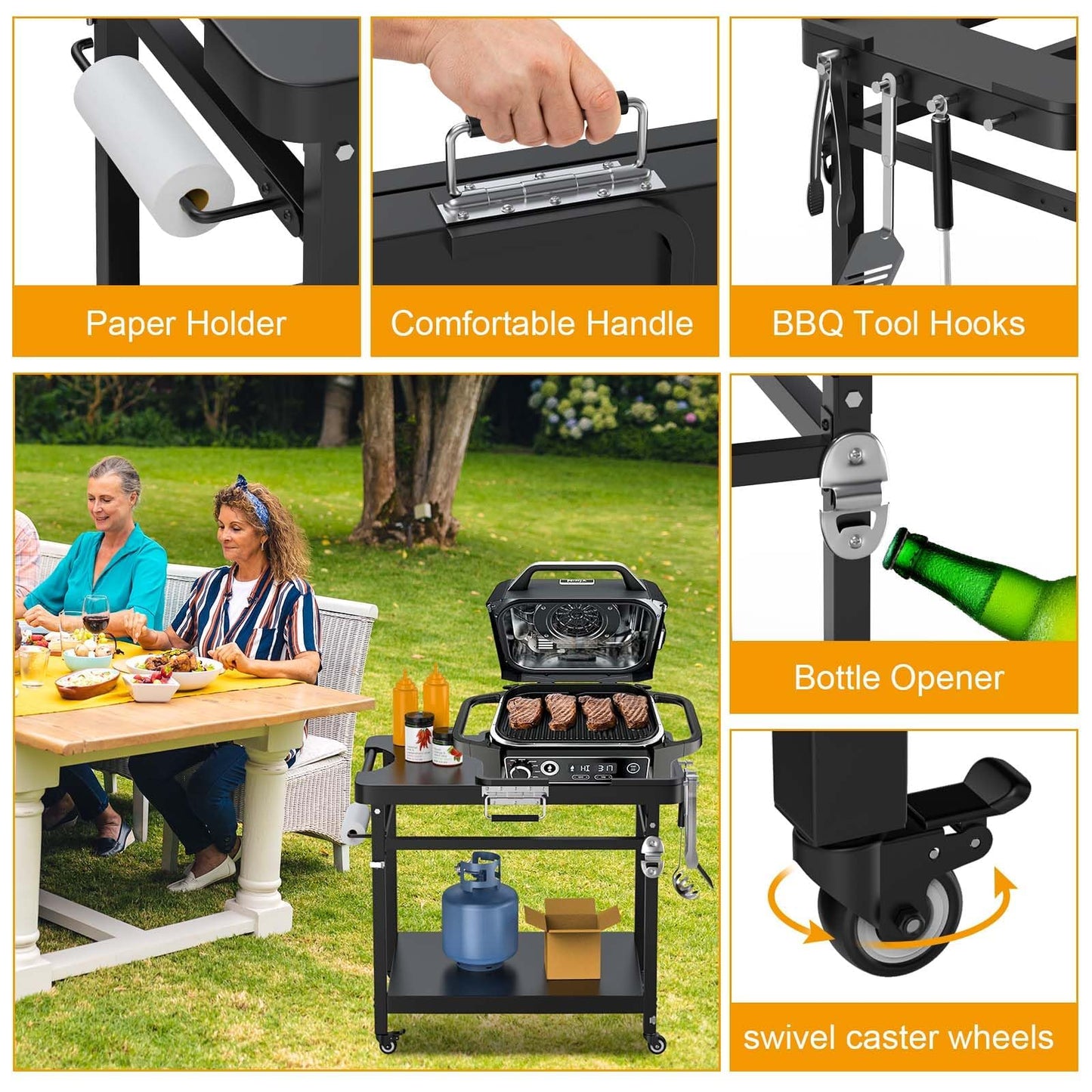 "Universal Grill Stand for Ninja Woodfire Outdoor Grill,Portable Foldable Cart Table, Griddle Pan Compatible with Ninja Woodfire OG951 OG850 OG952 Smoker Accessories"