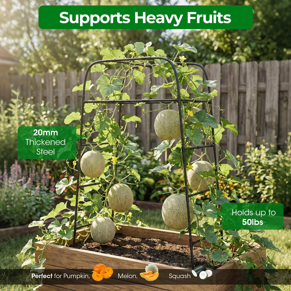 Garden Arch Trellis for Climbing Plants, 83" High Metal Cucumber Trellis & Tomato Cage, Rustproof Steel Tunnel Support for Squash, Pumpkin, Vegetables with Screw Fixation (32.3" L x 39.4" W)