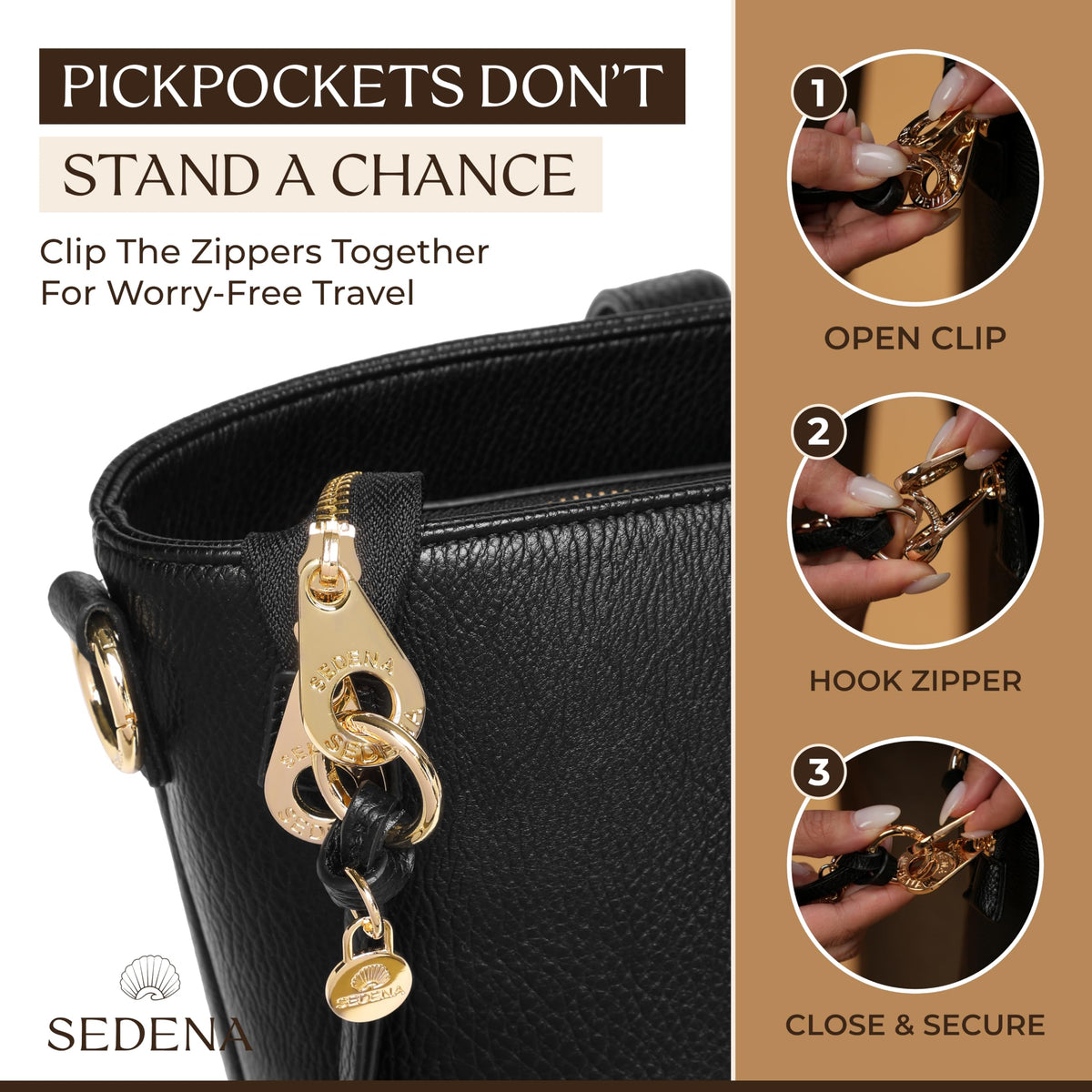 sedena Women’s 16” Laptop Tote Bag – Black Vegan Leather Work Bag with Cupholder, RFID Pockets, Anti-Pickpocket Zipper, Travel Tote with Trolley Sleeve & Detachable Laptop Sleeve