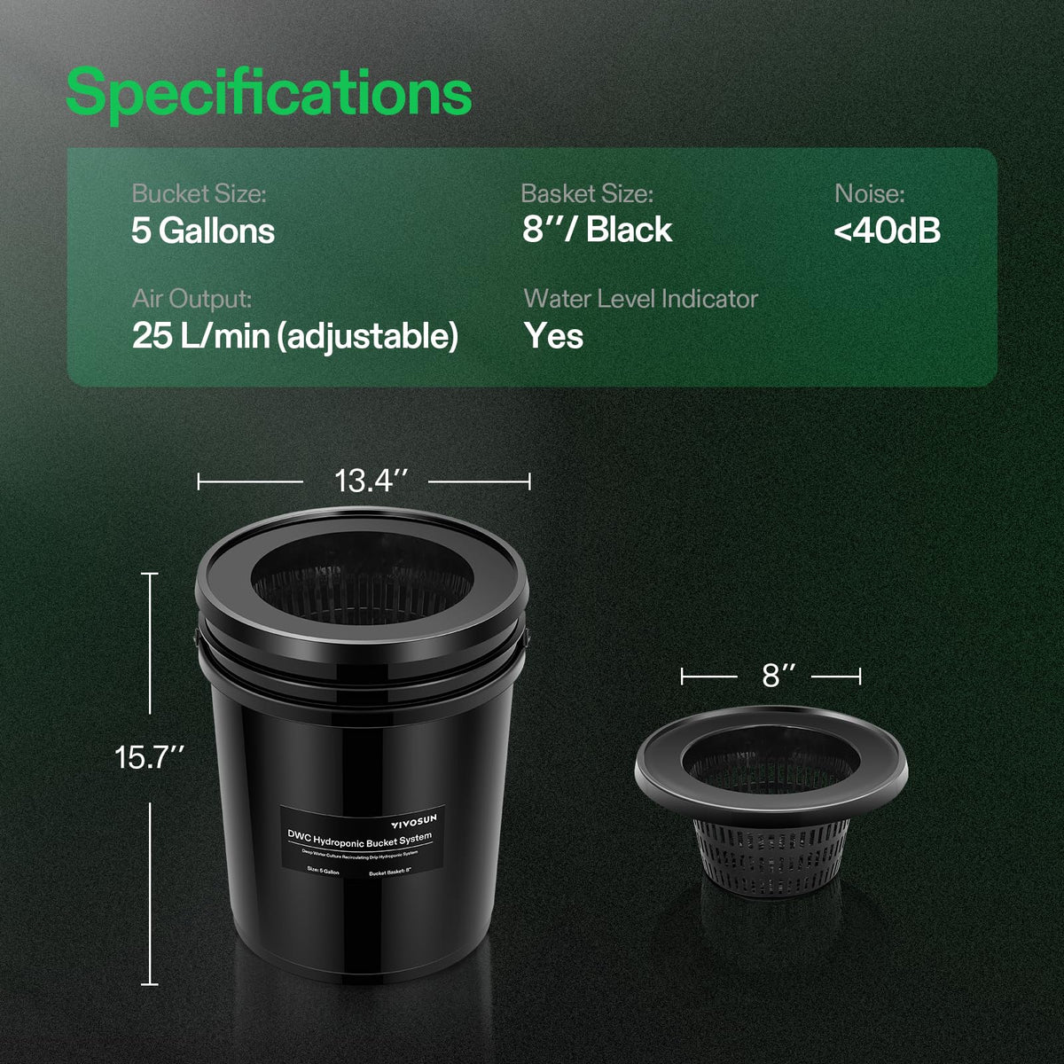 VIVOSUN DWC Hydroponics Grow System with Top Drip Kit, 5-Gallon Deep Water Culture, Recirculating Drip Garden System with Multi-Purpose Air Hose, Air Pump, and Air Stone (1 Bucket + Top Drip Kit)