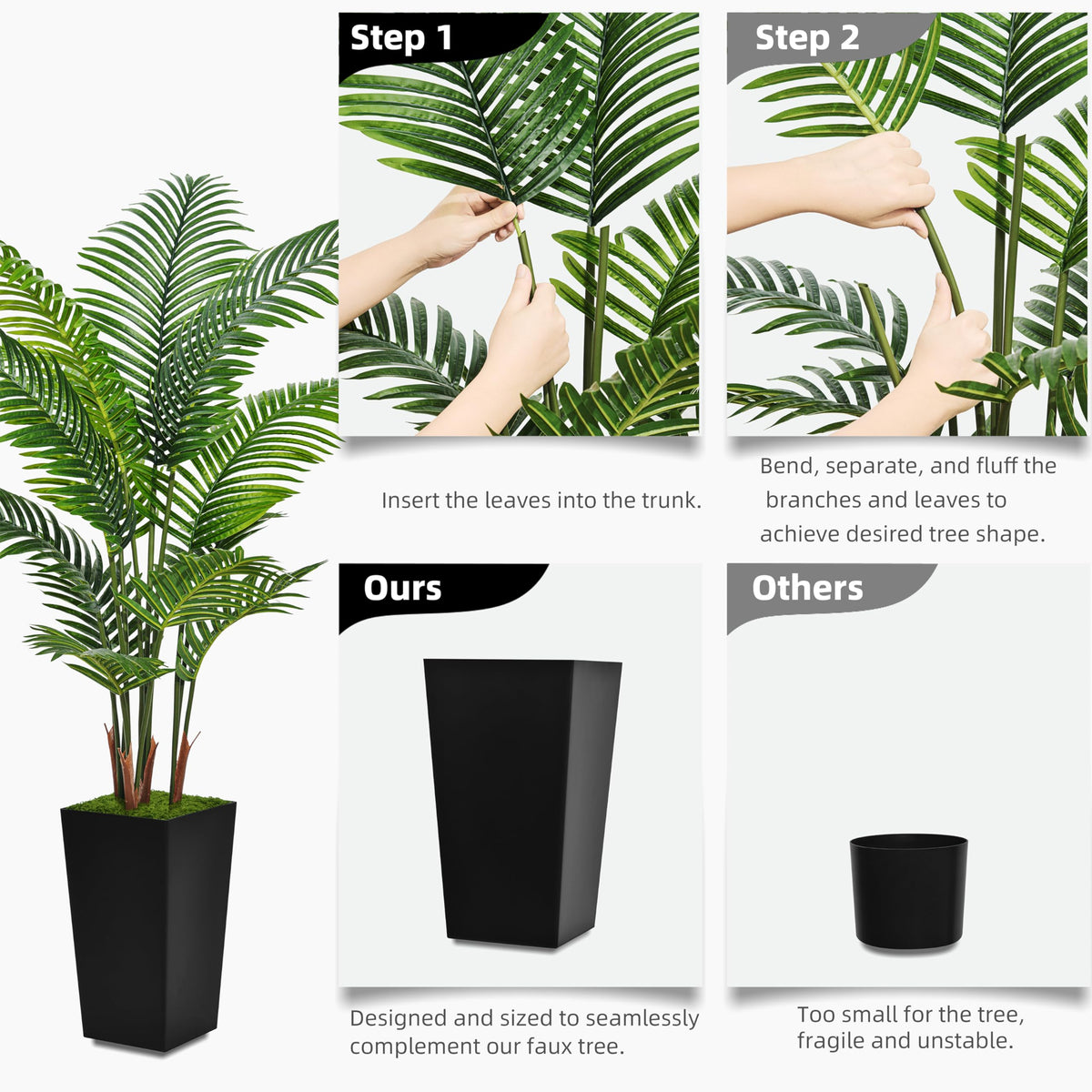 ASTIDY Artificial Palm Tree 5FT - Fake Tree with White Tall Planter - Faux Tropical Areca Floor Plant in Pot - Artificial Silk Plant for Home Office Living Room Decor Indoor