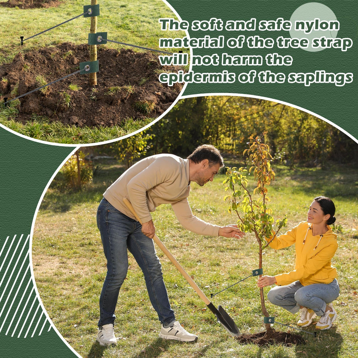Sintuff 9 Set Heavy Duty Tree Stake Kit 5.91 Inches/ 15 cm Tree Straps for Staking and 13.12 ft/ 4 m Dock Lines Rope for Support Anchoring Home Leaning Plant Straightening Garden Tent (Green)